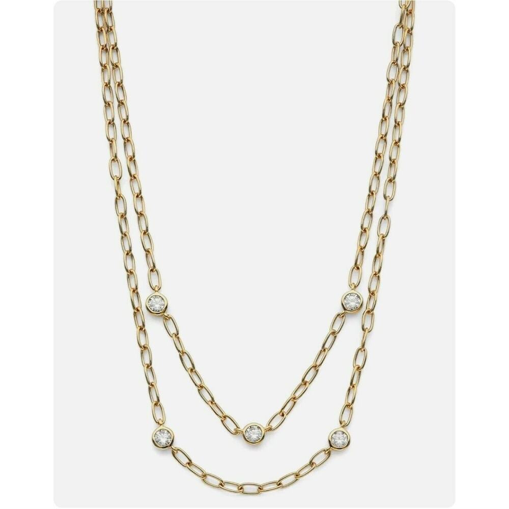 NADRI Ajoa Lynx Cubic Zirconia Layered Necklace up to 18" Gold-Plated MSRP $75